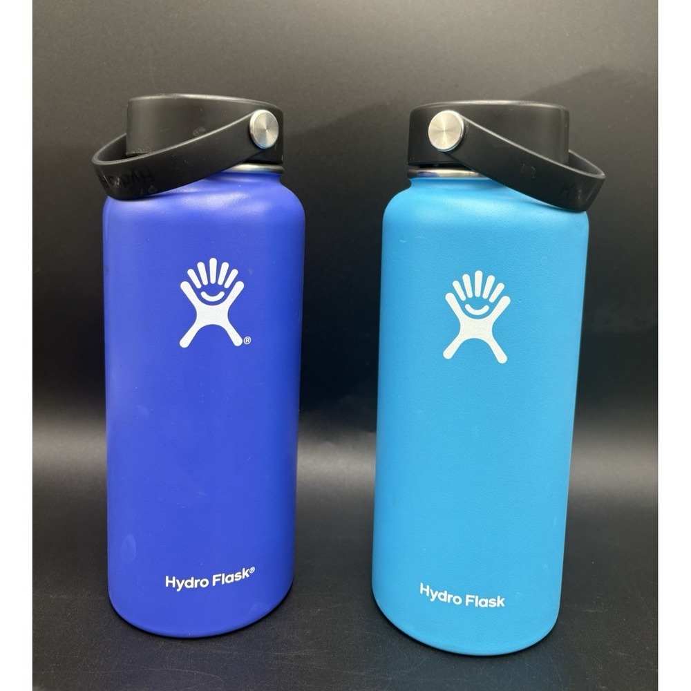 2 Hydro Flask 32 oz Water Bottle's BPA-Free Purple Blue with Caps Wide Mouth GUC